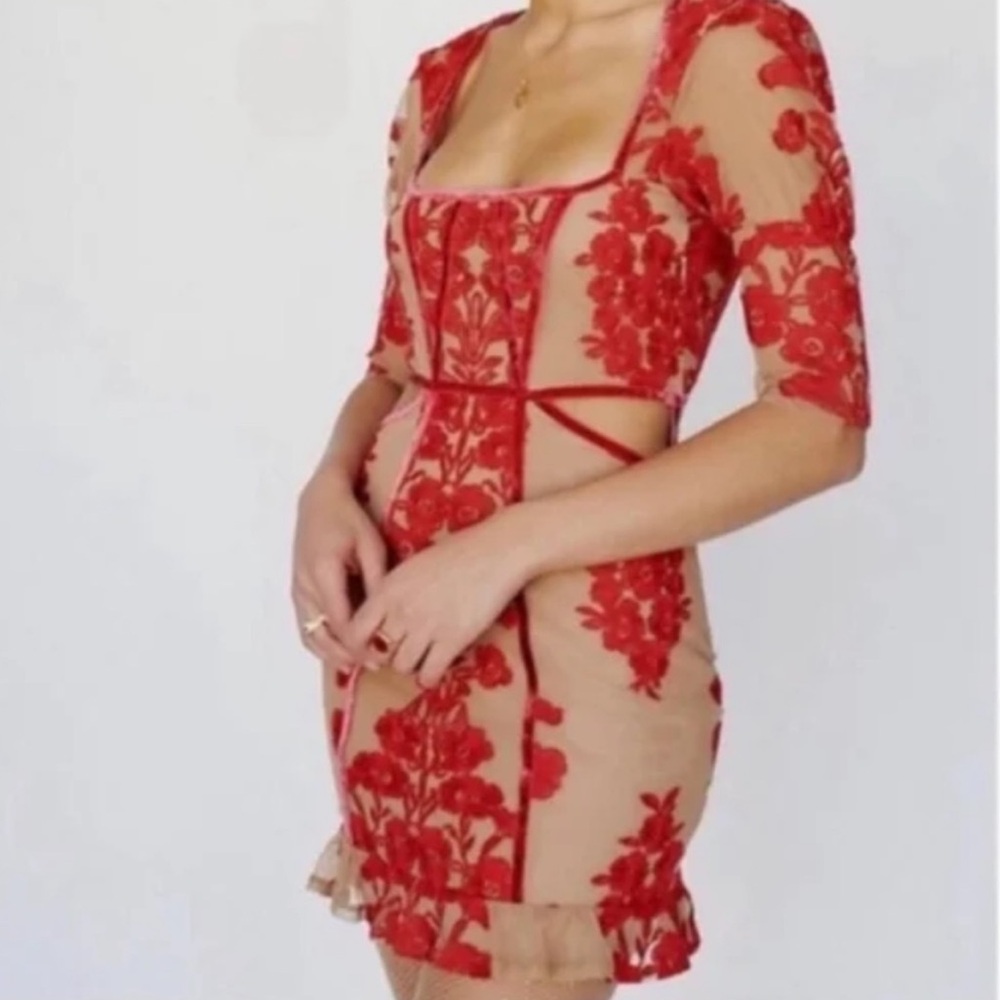 For Love And Lemons Red Lace Backless Mini Dress - Picture 2 of 7